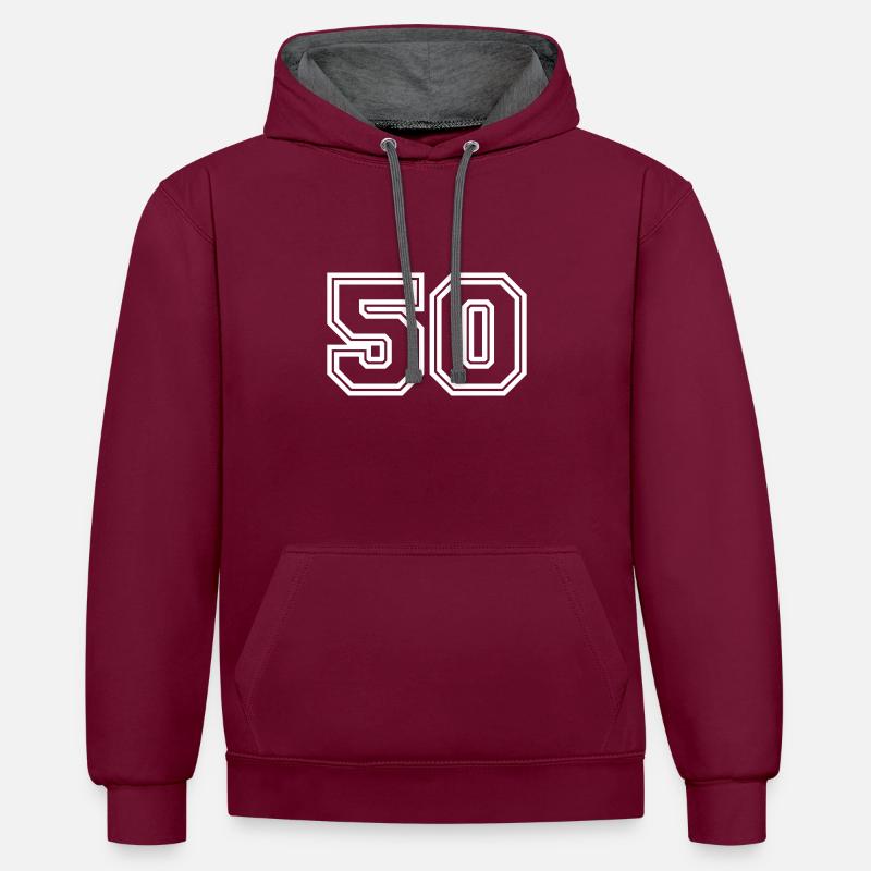 Symbole de nombre 50 - Sweat à capuche contrasté - bordeaux/anthracite