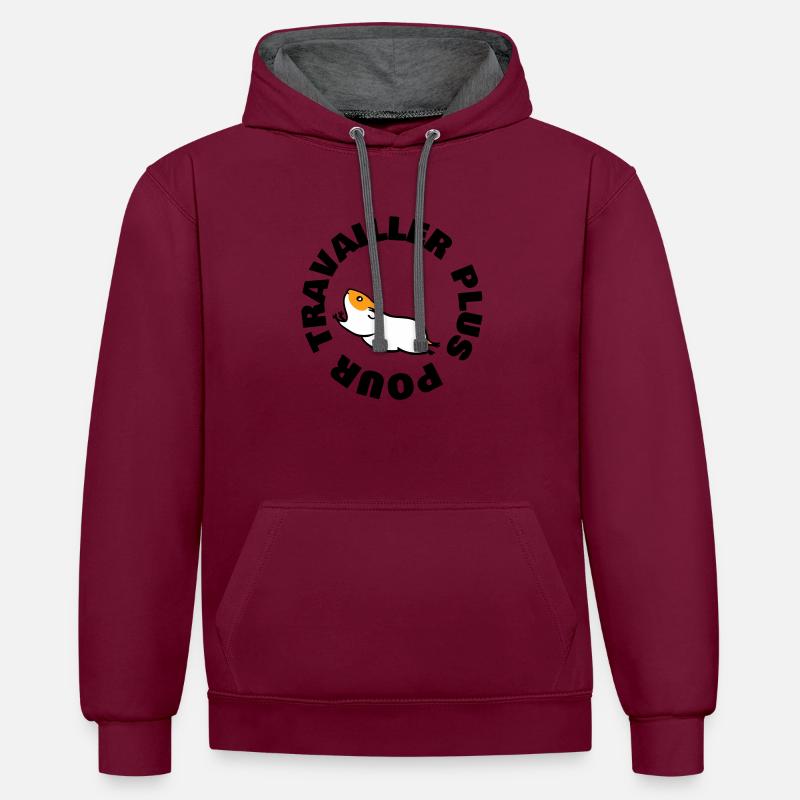 TRAVAILLER PLUS POUR - Sweat à capuche contrasté - bordeaux/anthracite