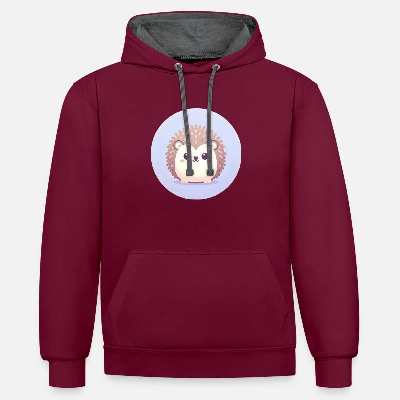 hérisson dessin animé illustration - Sweat à capuche contrasté - bordeaux/anthracite
