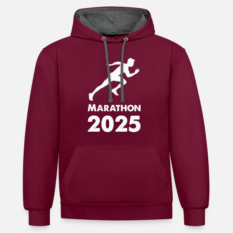 Marathon 2025 - Sweat à capuche contrasté - bordeaux/anthracite