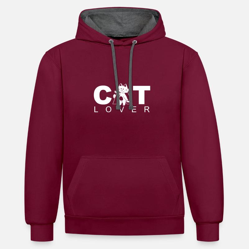 Cat Lover - Contrast hoodie - burgundy/charcoal