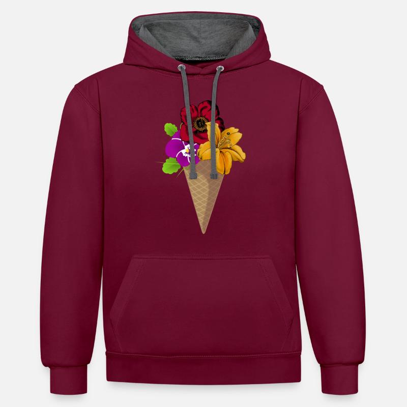 Ein Eis voller Blumen - Kontrast-Hoodie - Weinrot/Anthrazit