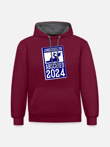 Junggesellenabschied 2024 - Kontrast-Hoodie - Weinrot/Anthrazit