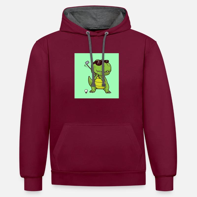 dinosaure - Sweat à capuche contrasté - bordeaux/anthracite