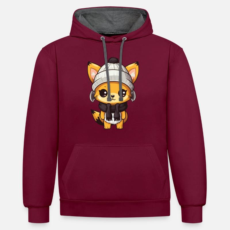 Fox Winter Comic - Contrast hoodie - burgundy/charcoal