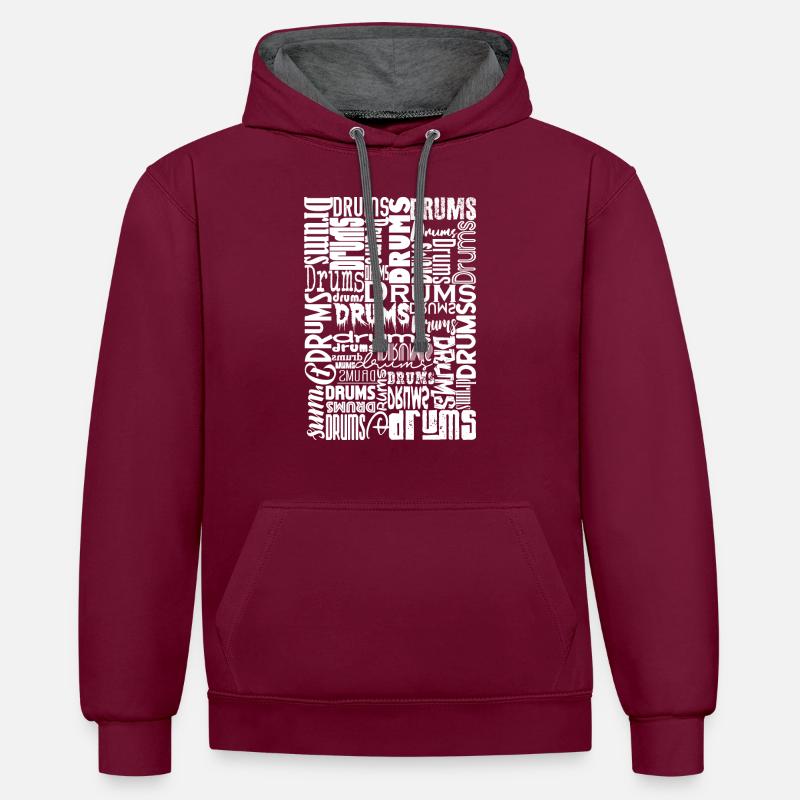 Drums Schlagzeug Percussion - Kontrast-Hoodie - Weinrot/Anthrazit