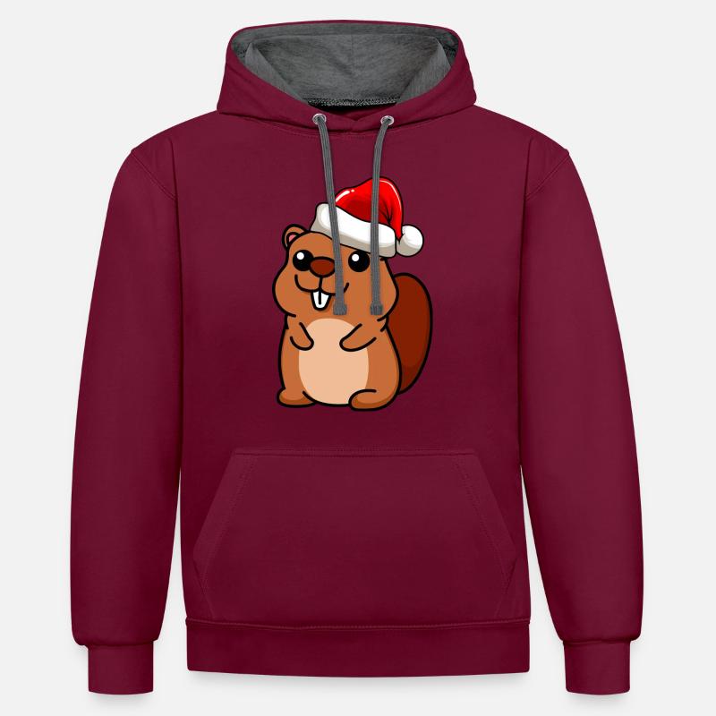 Beaver Comic Christmas - Sweat à capuche contrasté - bordeaux/anthracite