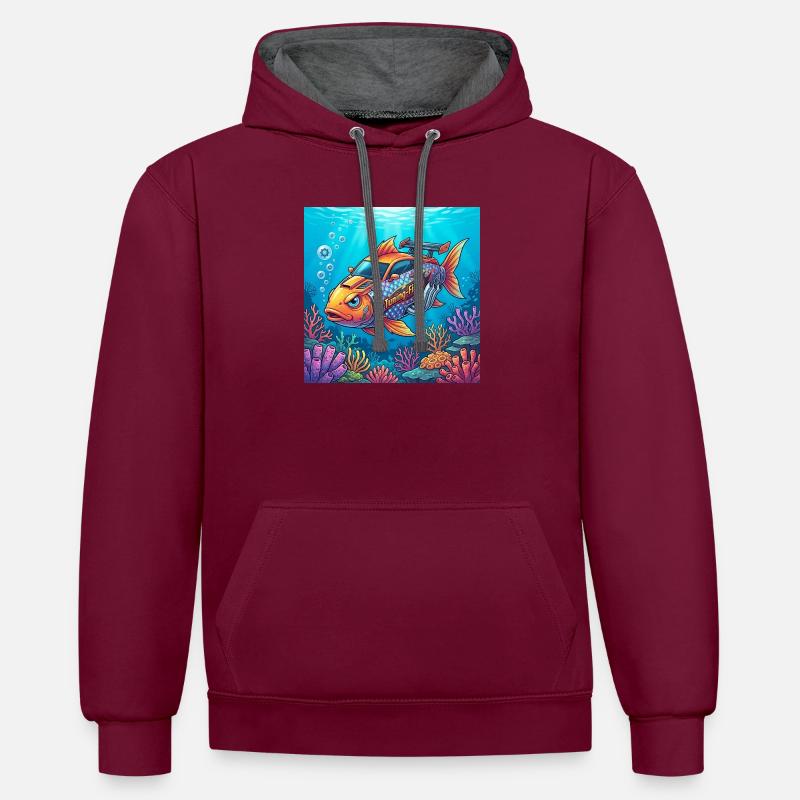 Accorder les poissons - Sweat à capuche contrasté - bordeaux/anthracite