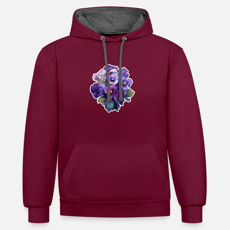 Pensée beaucoup de fleurs - Sweat à capuche contrasté - bordeaux/anthracite