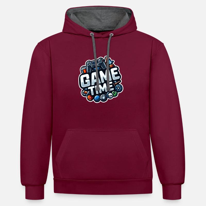 C’est l’heure du jeu ! - Sweat à capuche contrasté - bordeaux/anthracite