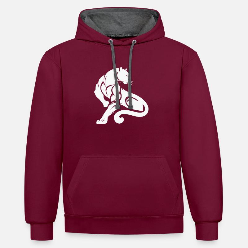 Panthère léopard - Sweat à capuche contrasté - bordeaux/anthracite