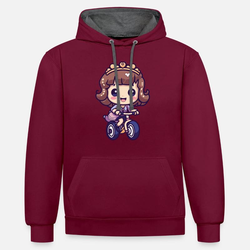 Fille De Bicyclette Mignonne - Sweat à capuche contrasté - bordeaux/anthracite
