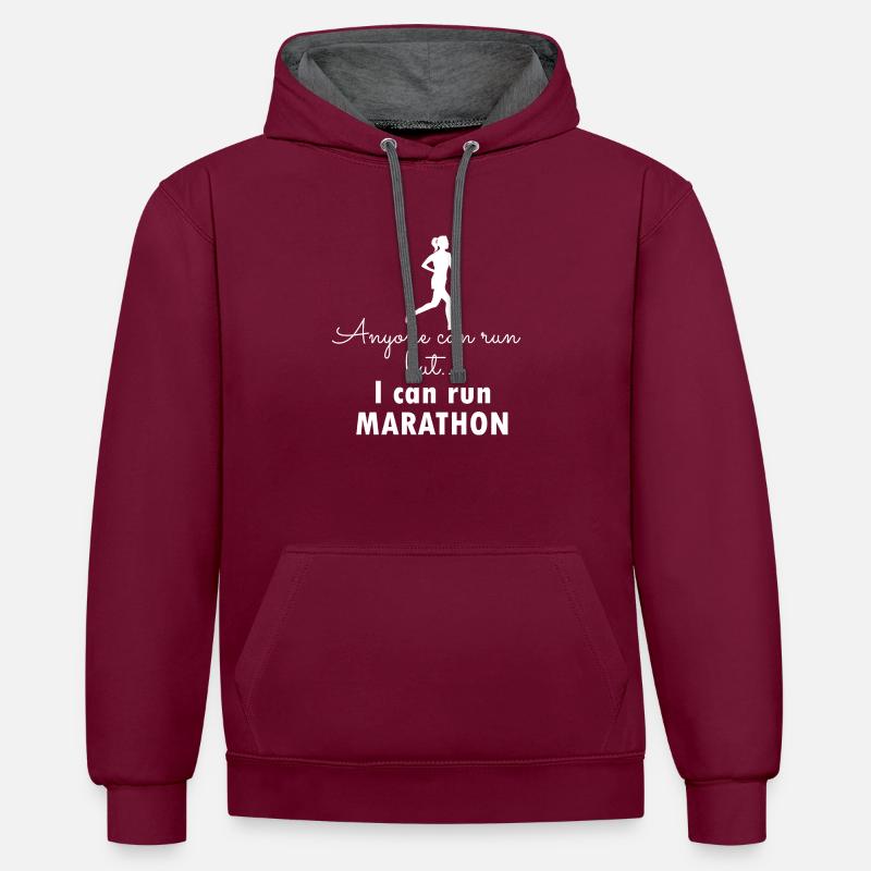 Course de marathon - Sweat à capuche contrasté - bordeaux/anthracite