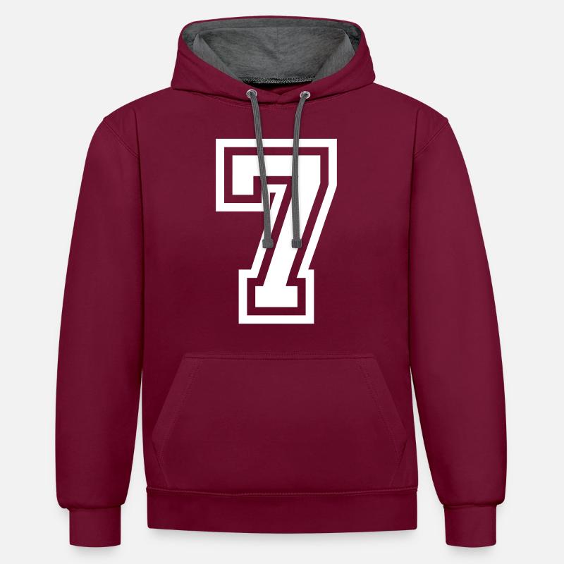 7 Symbole numérique - Sweat à capuche contrasté - bordeaux/anthracite