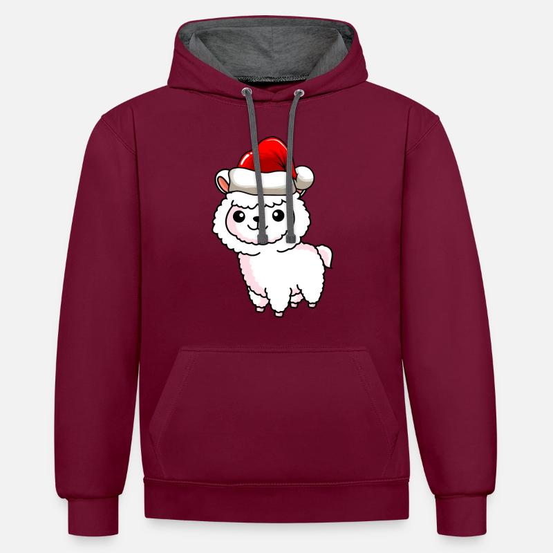 Alpaga Comic Noël - Sweat à capuche contrasté - bordeaux/anthracite