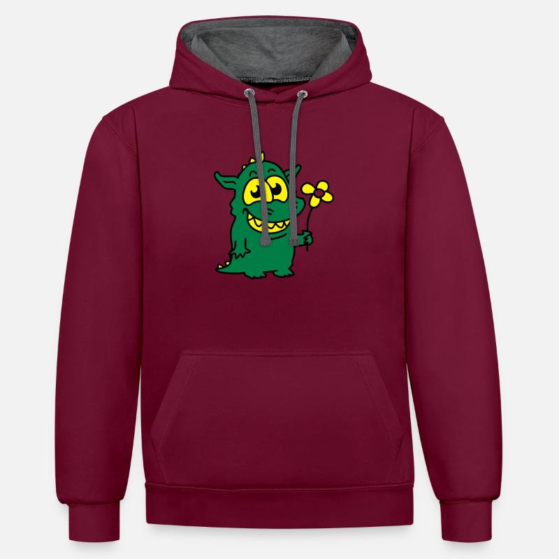 Dragon avec fleurs - Sweat à capuche contrasté - bordeaux/anthracite