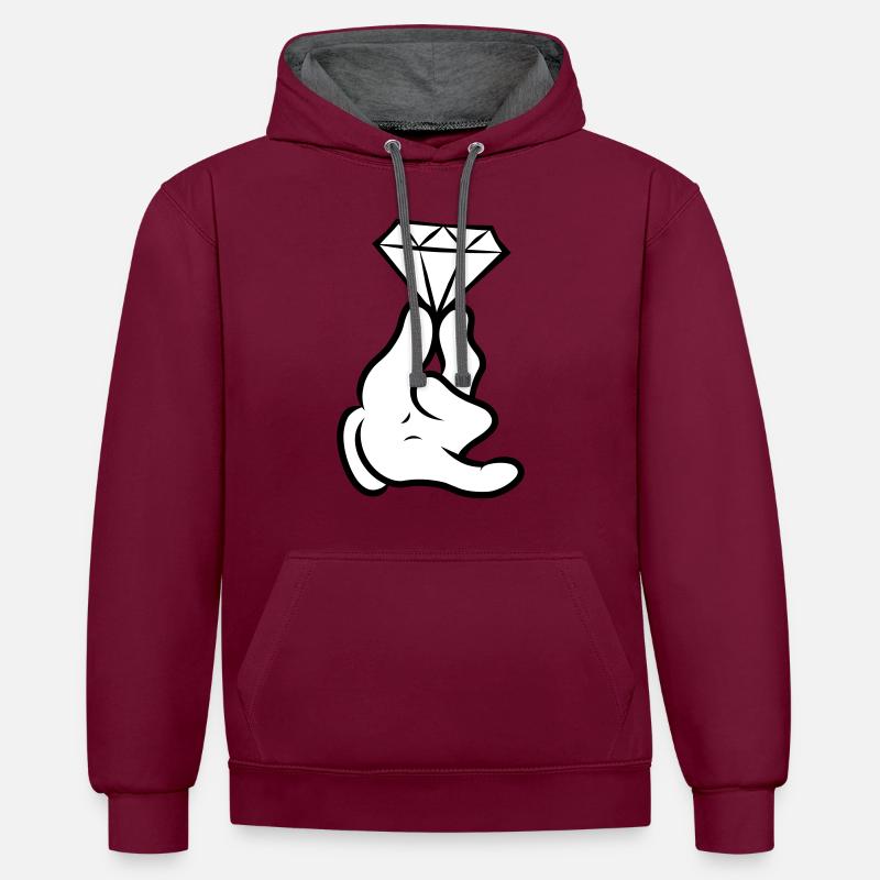 Comic-Hand mit Diamant - Kontrast-Hoodie - Weinrot/Anthrazit