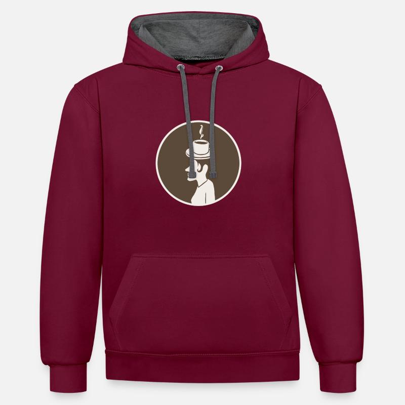 Femme chapeau de café - Sweat à capuche contrasté - bordeaux/anthracite
