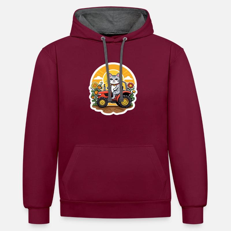 Fleurs de chats éleveurs soleil - Sweat à capuche contrasté - bordeaux/anthracite