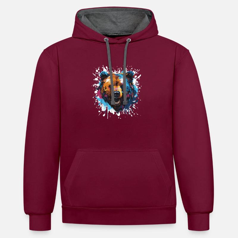 ours - Sweat à capuche contrasté - bordeaux/anthracite