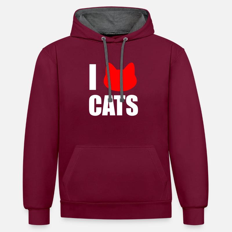 J’adore les chats - Sweat à capuche contrasté - bordeaux/anthracite