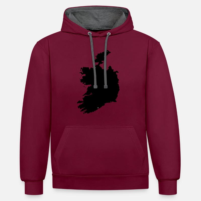 Carte de l'Irlande - Sweat à capuche contrasté - bordeaux/anthracite