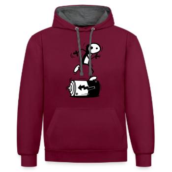 Akku-Laufzeit - Kontrast-Hoodie - Weinrot/Anthrazit - Vorne - Anna (173cm) & Nico (186cm)