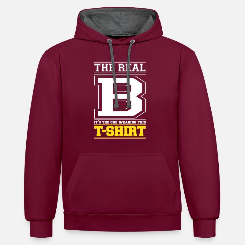 INITIALE B - LETTRE B - Sweat à capuche contrasté - bordeaux/anthracite