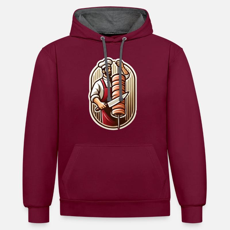 Rôtissoire Dönermann Döner - Sweat à capuche contrasté - bordeaux/anthracite