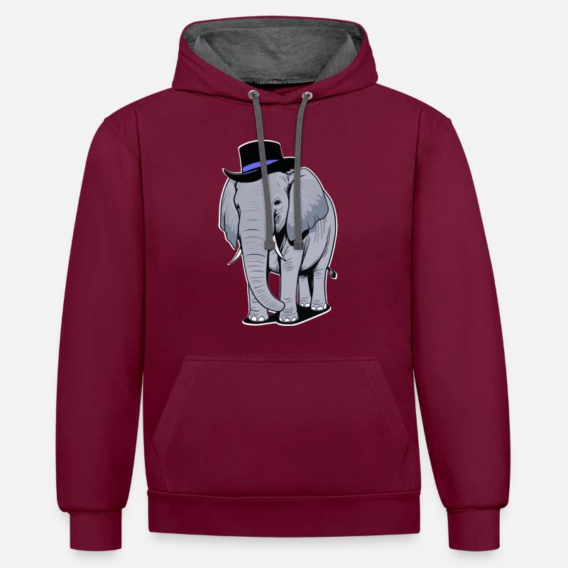 Éléphant au chapeau - Sweat à capuche contrasté - bordeaux/anthracite