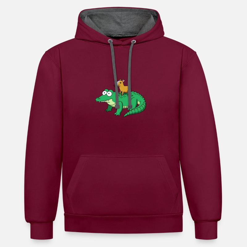 capybara - Sweat à capuche contrasté - bordeaux/anthracite