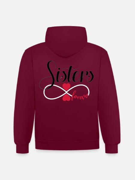 Zussen voor altijd - BFF Sisters forever - Contrast hoodie - wijnrood/antraciet