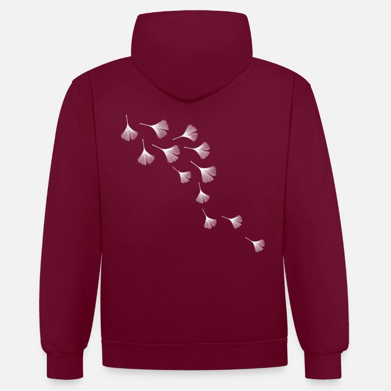 Vague de ginko - Sweat à capuche contrasté - bordeaux/anthracite