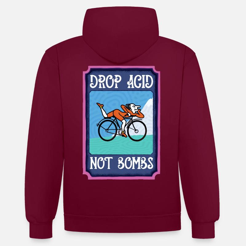 LSD Drop Acid Not Bombs - Kontrast-Hoodie - Weinrot/Anthrazit