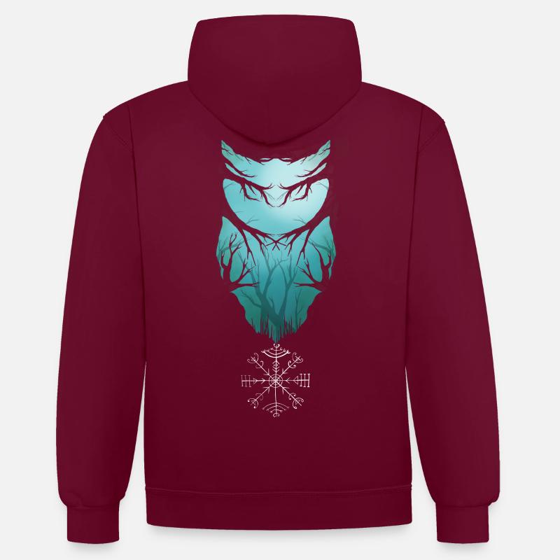 Viking owl / wikinger Eule - Contrast hoodie - burgundy/charcoal