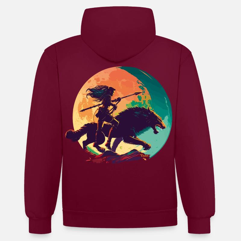 Geisha Samouraï - Sweat à capuche contrasté - bordeaux/anthracite