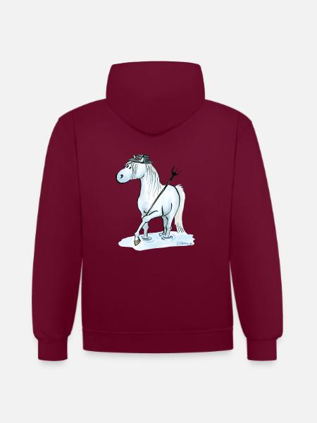 Camargue-Pferd - Kontrast-Hoodie - Weinrot/Anthrazit