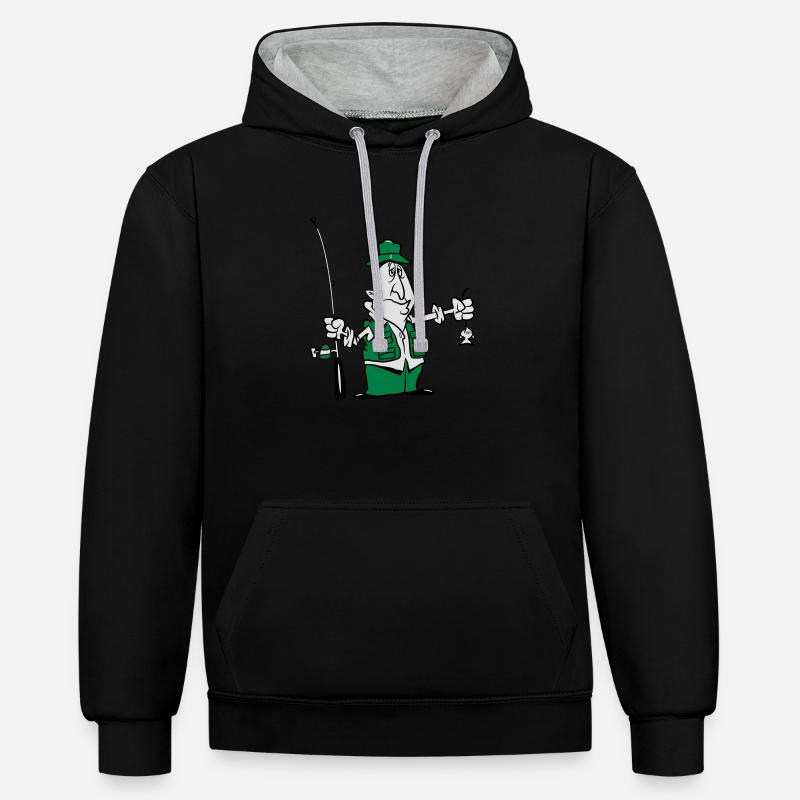 pas drôle de pêche - Sweat à capuche contrasté - noir/gris chiné