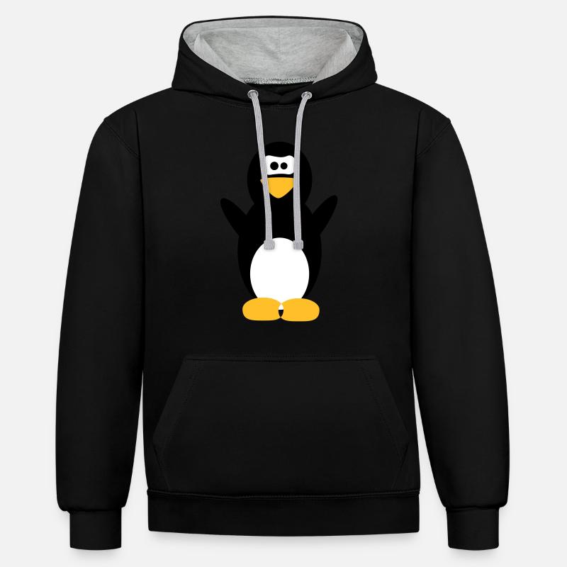 pingouin - Sweat à capuche contrasté - noir/gris chiné