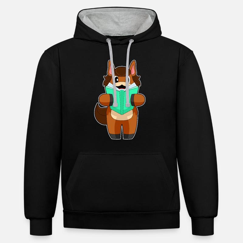 Pferd Buch - Kontrast-Hoodie - Schwarz/Grau meliert