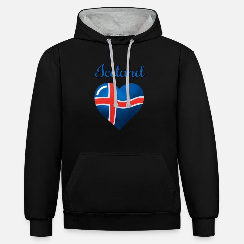 Le drapeau de l’Islande - Sweat à capuche contrasté - noir/gris chiné