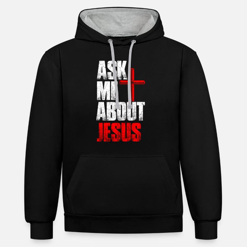 Jésus - Sweat à capuche contrasté - noir/gris chiné