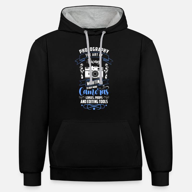 Profession de photographe - Sweat à capuche contrasté - noir/gris chiné