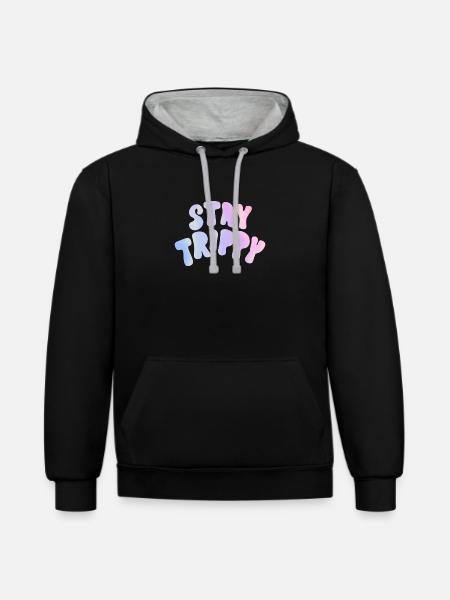 Stay trippy - Kontrast-Hoodie - Schwarz/Grau meliert