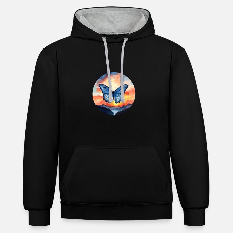 Morpho Papillon Bleu - Sweat à capuche contrasté - noir/gris chiné