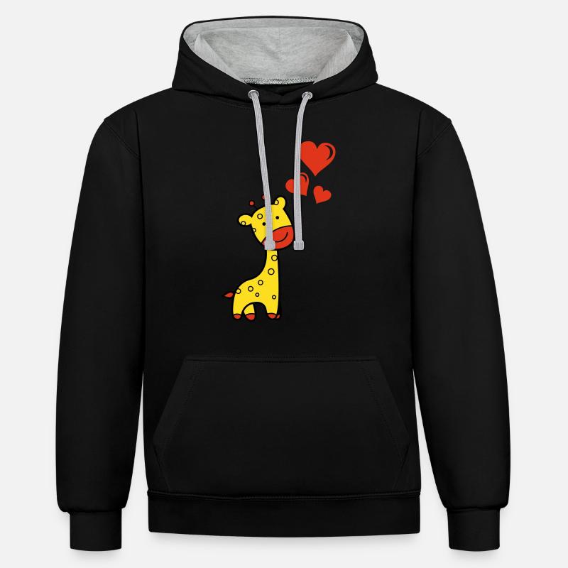 Girafe amoureuse - Sweat à capuche contrasté - noir/gris chiné