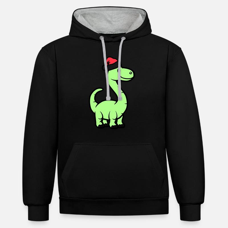 Dinosaure Brontosaure Père Noël - Sweat à capuche contrasté - noir/gris chiné