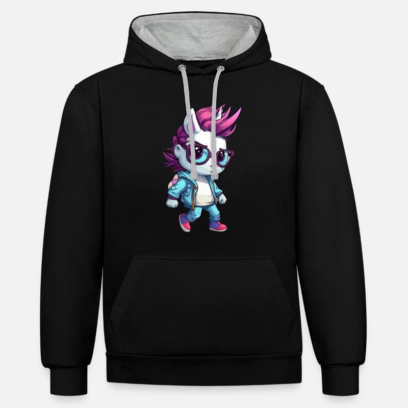 Einhorn - Punk oder Nerd? - Kontrast-Hoodie - Schwarz/Grau meliert