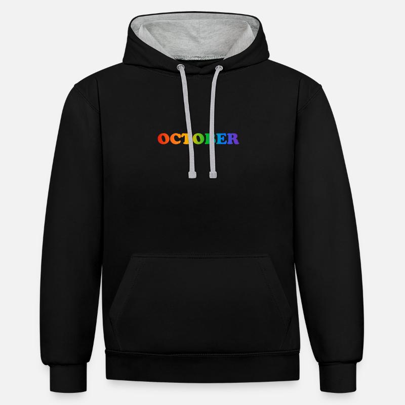 Texte arc-en-ciel d’octobre - Sweat à capuche contrasté - noir/gris chiné