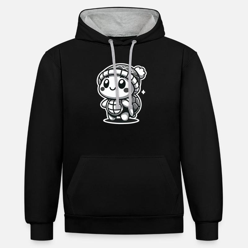 Curious Turtle - Hat Explorer - Kontrast-Hoodie - Schwarz/Grau meliert